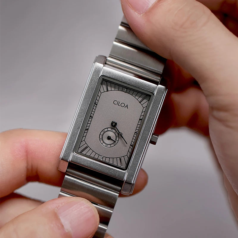 CILOA Tank Square – Orologio da Polso al Quarzo, Cassa Rettangolare in Acciaio Inox