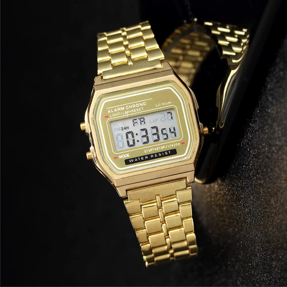 Elegant Digital Watch For Women Gold Silver