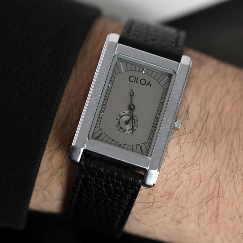 CILOA Tank Square – Orologio da Polso al Quarzo, Cassa Rettangolare in Acciaio Inox