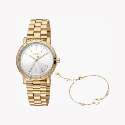 Esprit Women's Gold Stainless Steel Watch, Silver Dial | Es1l191m0015